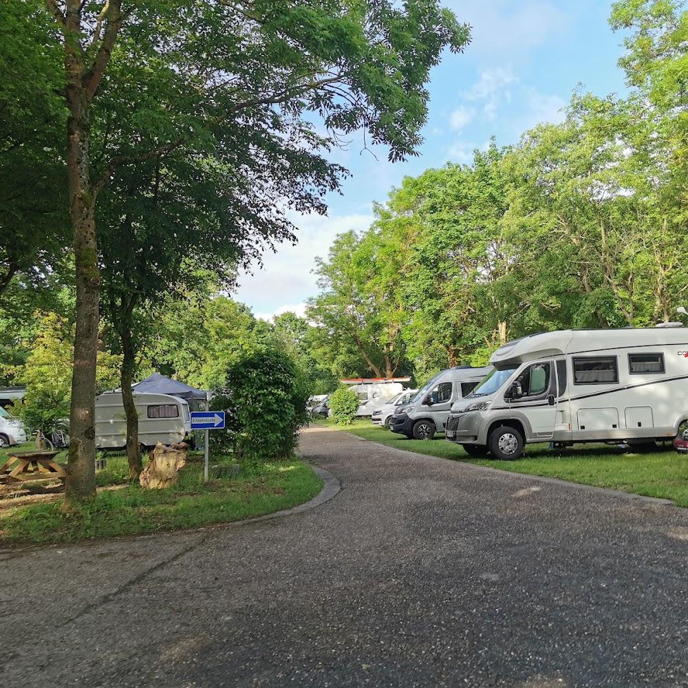 Campground with motorhomes and trailers.